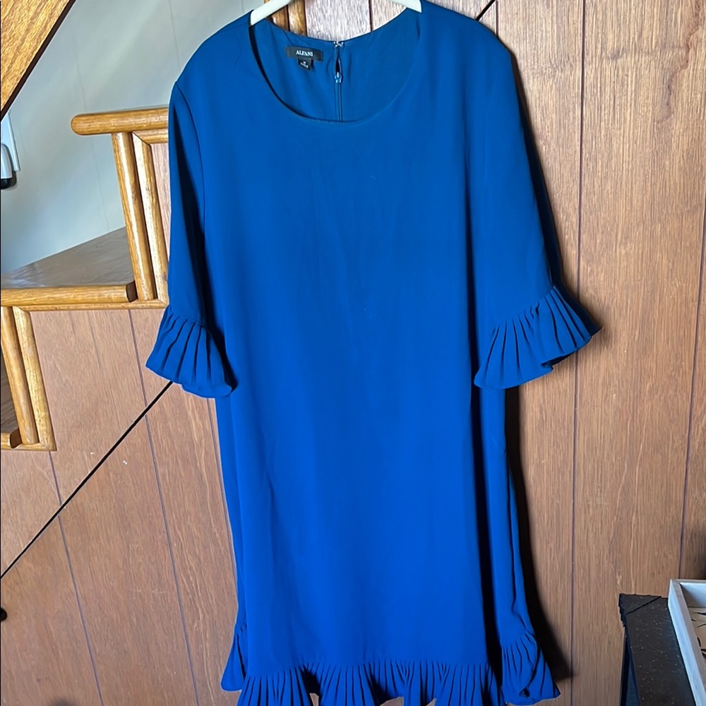 Alfani Blue Ruffled High-Low Midi Dress with 3/4 Bell Sleeves